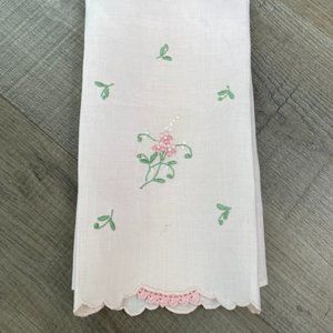 Vintage Pink Embroidered Floral Scarf Handkerchief